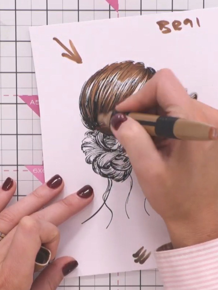 Step 7: Move to the next section of hair, such as the braided or swag sections. Apply the lightest brown shade using t
