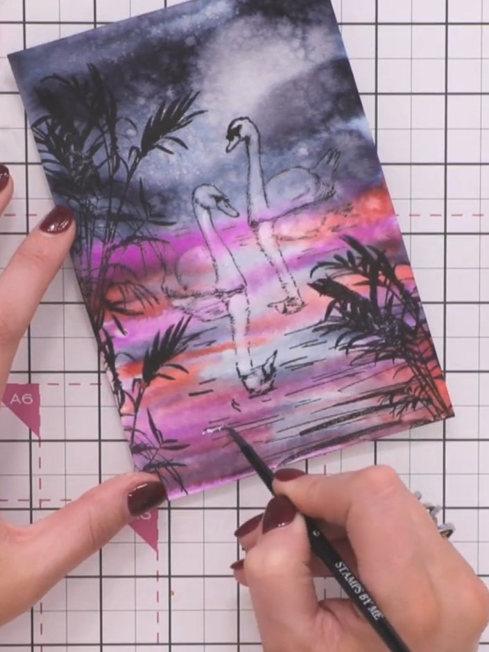 Step 15: Using white paint, add highlights to the black ripple lines on the water to create a reflection effect and enh