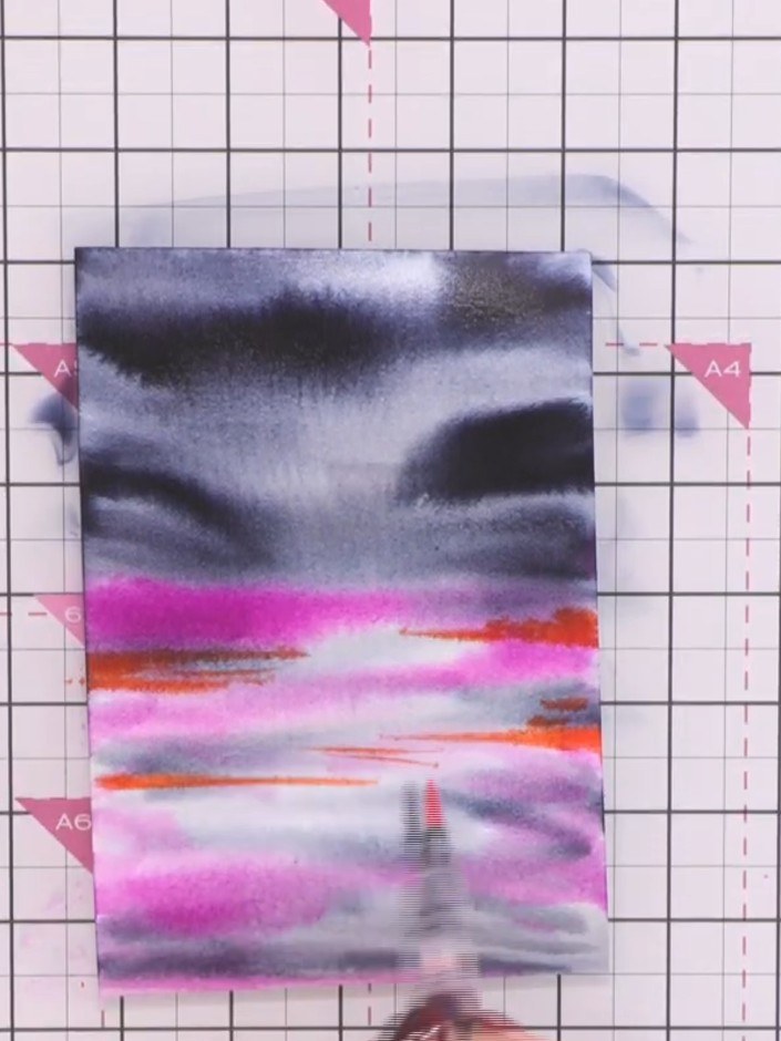 Step 4: Add orange colour to the middle section of the sky using horizontal brush strokes to create an aurora effect. 