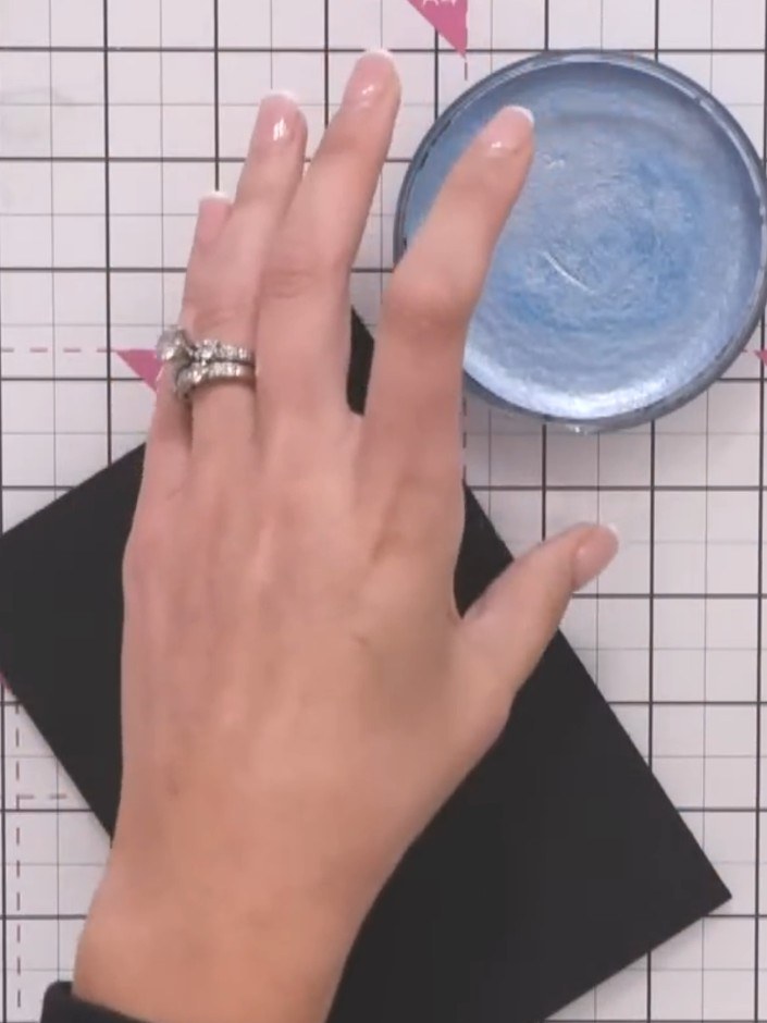 Step 1: Activate your confetti metallic inks with a little water. Use a cosmetic sponge or similar applicator to mix t