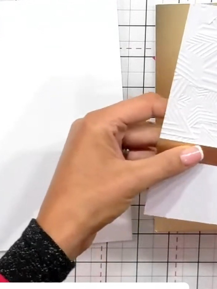 Step 6: Trim a piece of gold card to create a narrow strip that will hide the edge line of the embossing folder and ad