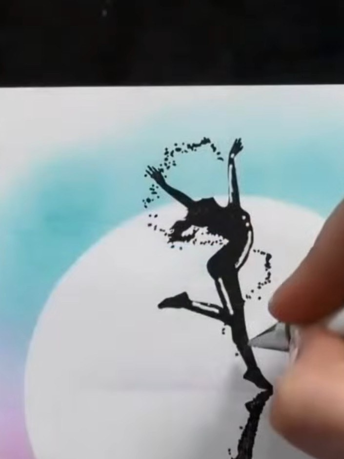 Step 8: Allow the stamped silhouette image and ink blended background to dry completely before proceeding to the next 