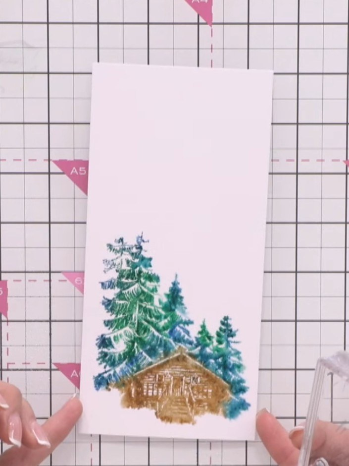 Step 6: Stamp a sentiment from the set onto a separate piece of white card using teal ink. The sentiment shown reads '