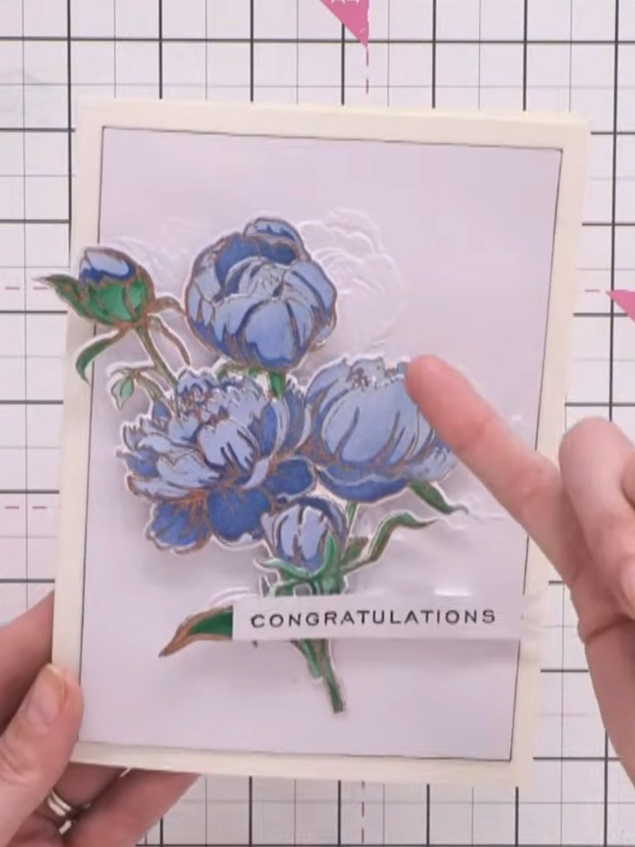 Peony Quattro Layered Card with Heat Embossing - the finished project
