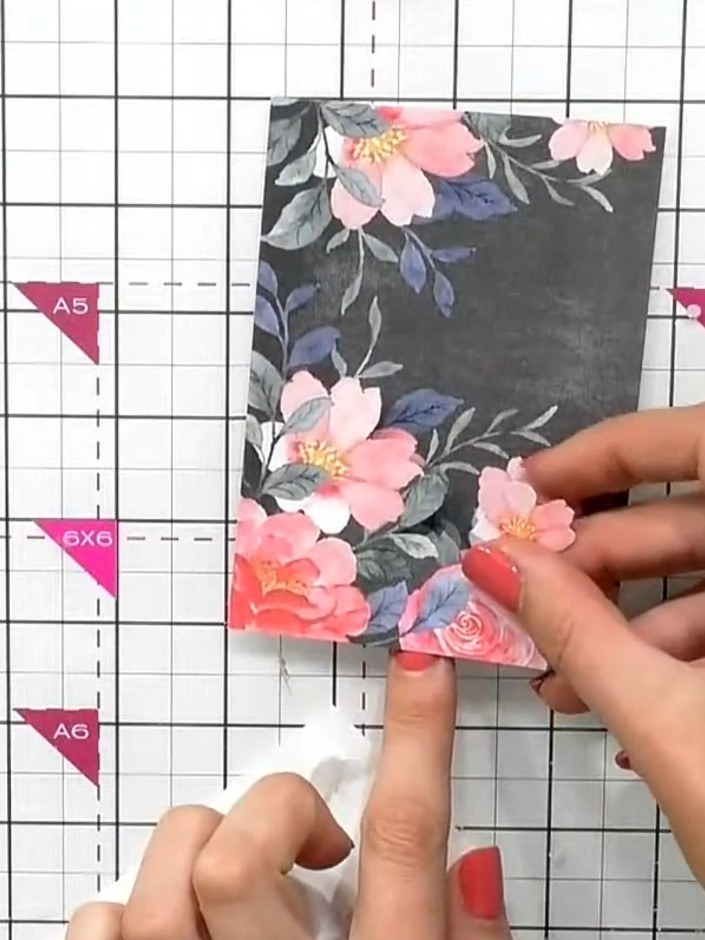 Step 4: Apply foam pads to the back of your fussy-cut floral elements. Use as many foam pads as needed to ensure the e