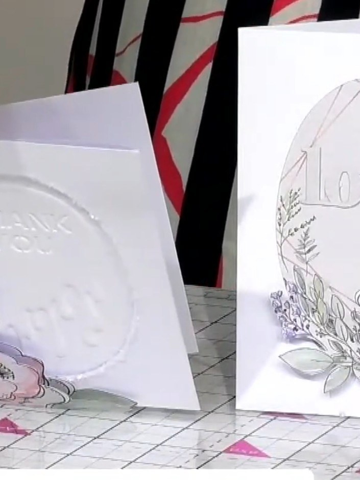 Step 7: Add stamped sentiments or die-cut word elements to the centre of your card. Position them within the circular 