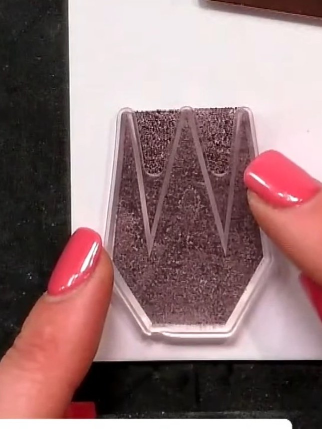 Step 2: Layer the second embossing folder piece on top of the first, aligning carefully. Stamp with a contrasting ligh