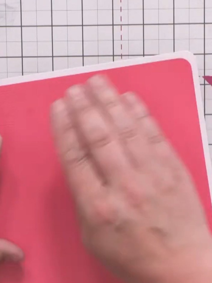 Step 2: Adhere the pink square panel onto the white card blank base. Ensure it is centred with an even white border sh