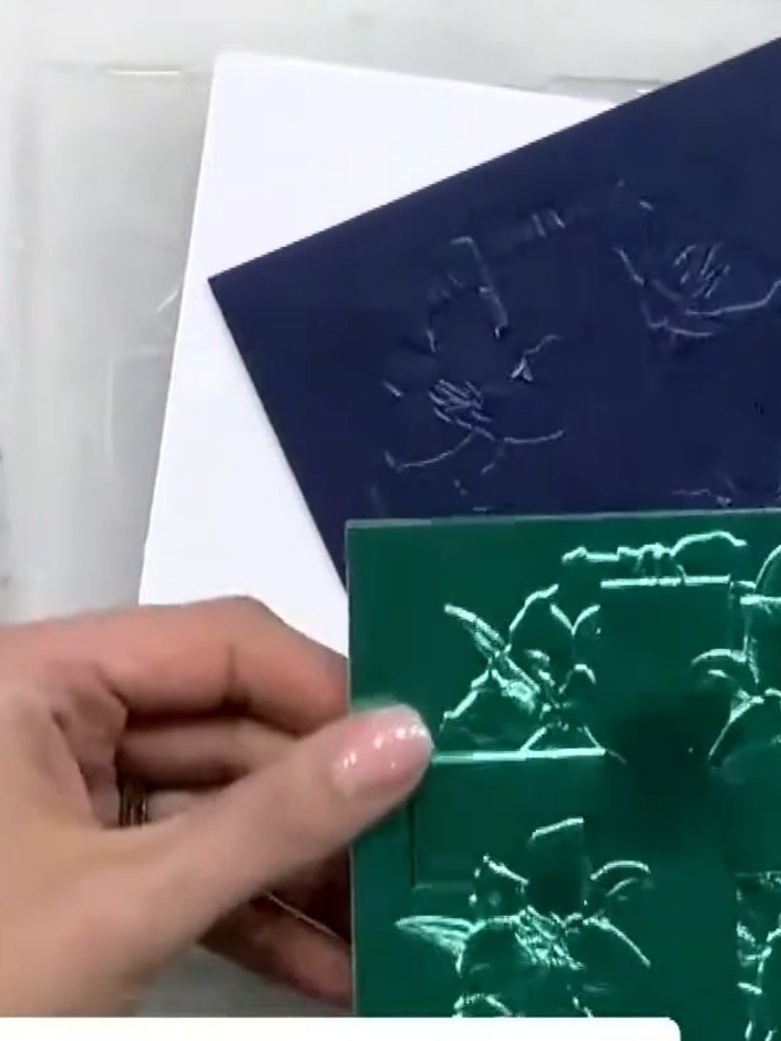 Step 2: Place the navy blue cardstock into the Sympathy 3D embossing folder, ensuring the card is positioned centrally
