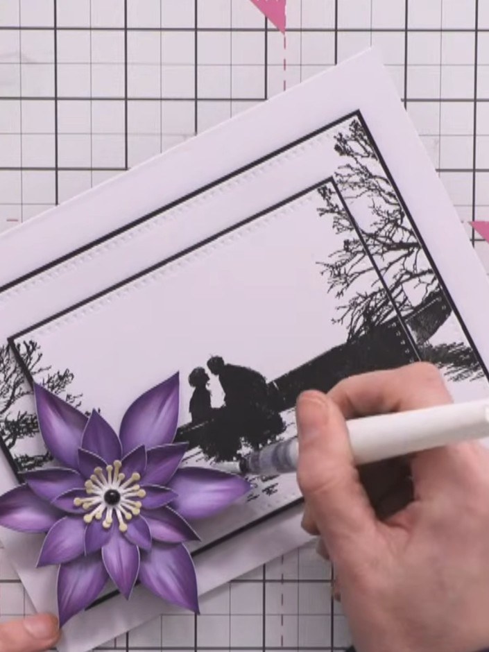 Step 10: Apply a sparkle pen to the white areas of the card, including the sentiment strip and background, to add shimm