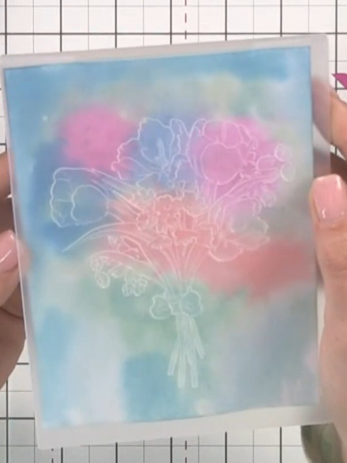 Step 7: Remove the card from the embossing folder and admire the black ink transfer and dimensional embossed floral de