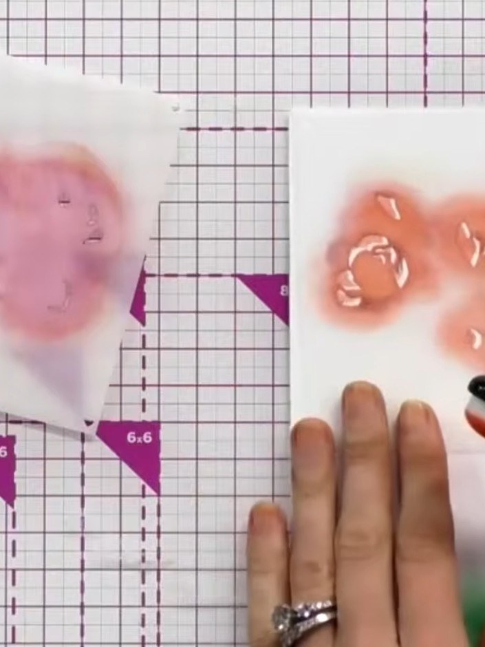 Step 1: Position stencil one over your card base and apply orange ink using a blending tool. Hold the stencil firmly i