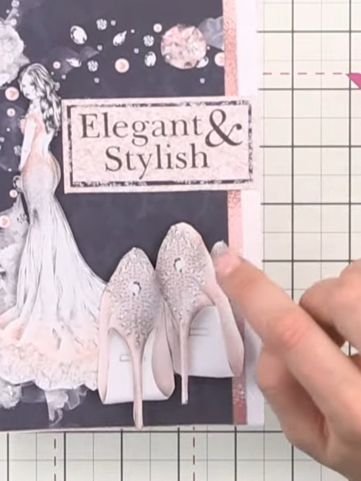 Step 9: Add a final sparkle accent to the back of the shoe on the card using glitter or sparkly embellishments for ext