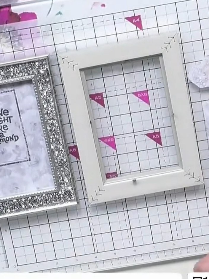 Step 2: Cut patterned paper from the Classic Celebration paper pack to fit inside both frames, using the same pattern 
