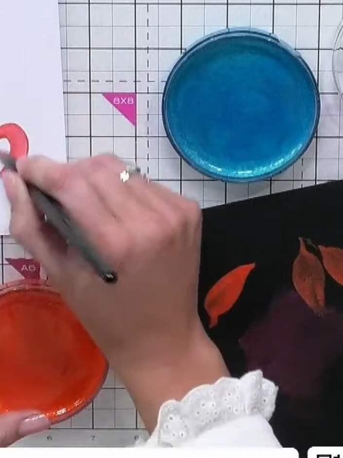 Step 9: Allow all paint and adhesive to dry completely before finishing your card. Once dry, your layered leaf design 