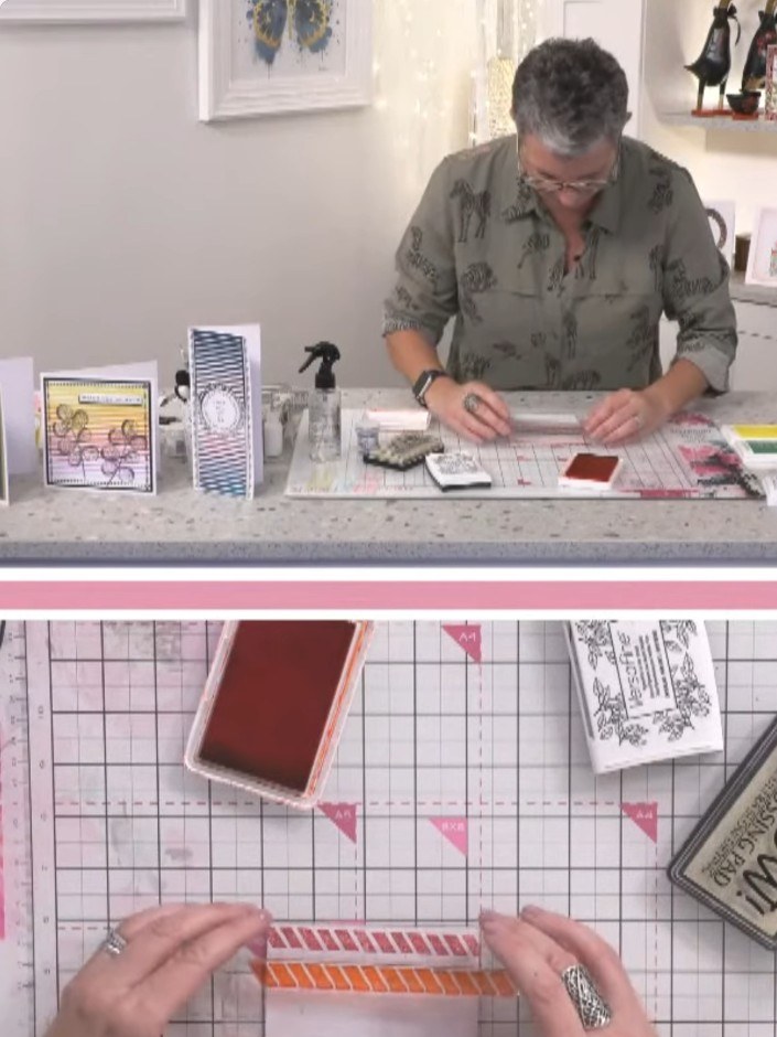 Step 2: Stamp the border pattern from the Stripped Back Border A6 stamp set across your white card base in your first 