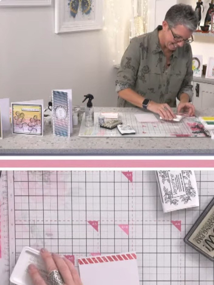 Step 3: Stamp the border pattern again onto the card front, slightly offset from the first stamping, using a second co