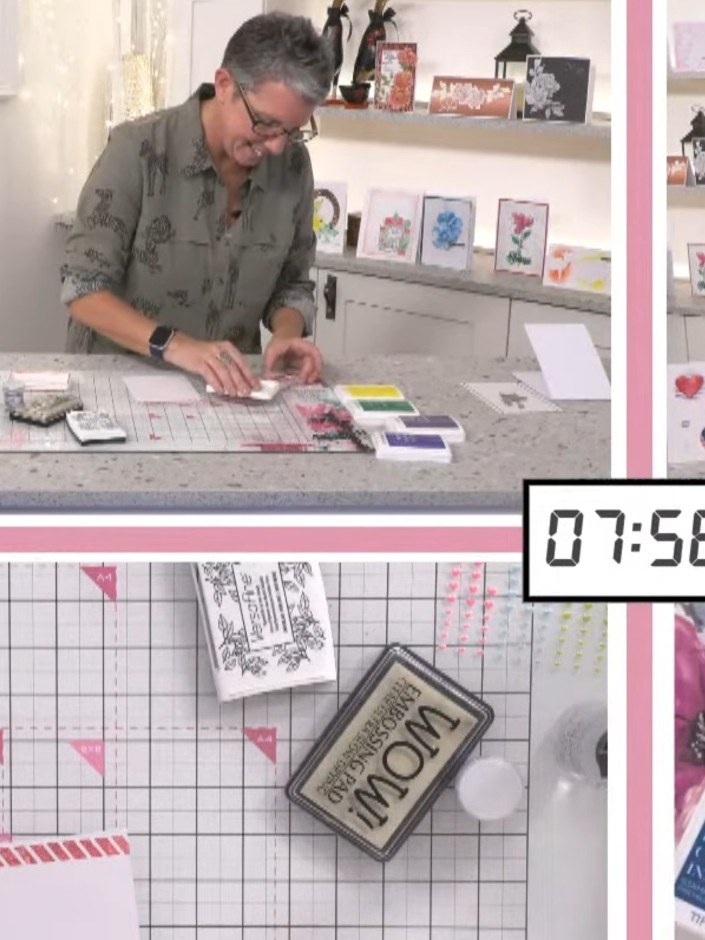 Step 5: Stamp a sentiment from the A6 sentiment set in the centre of your card panel using the brown ink pad. Position