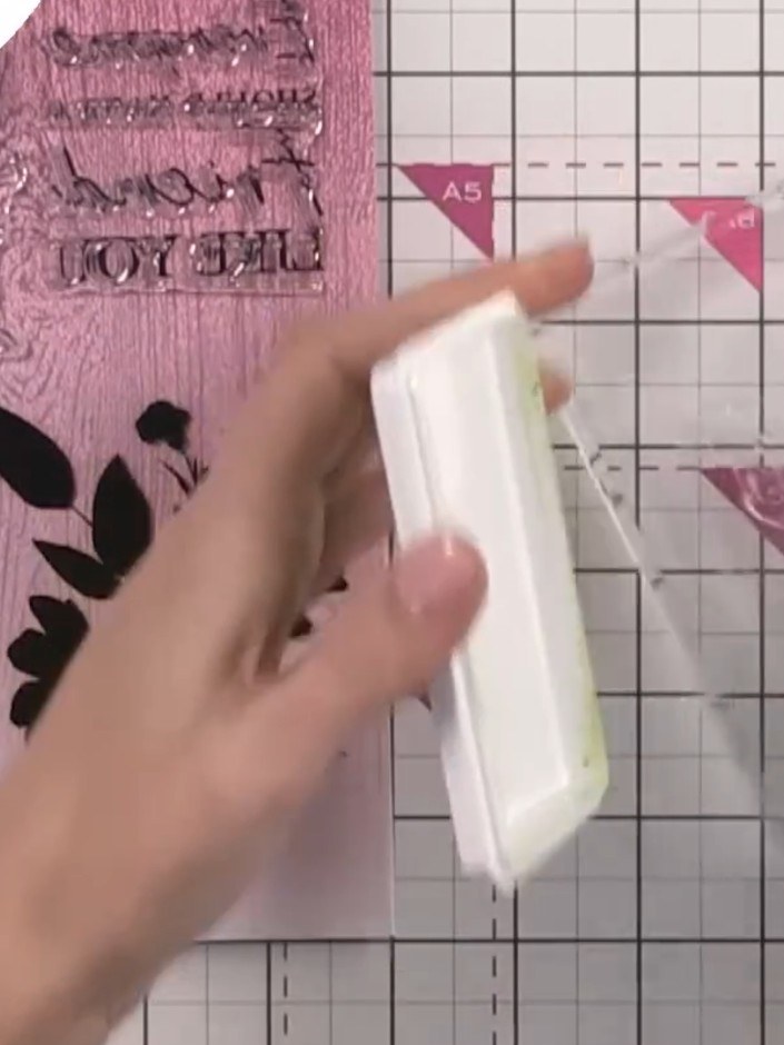 Step 3: Using a lime green ink pad, ink all of the green leaves on your stamped floral image. Apply the ink directly t