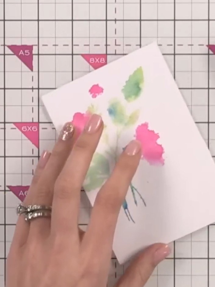 Step 9: Mount your finished watercolour panel onto a card base to complete your card. Position the panel centrally and