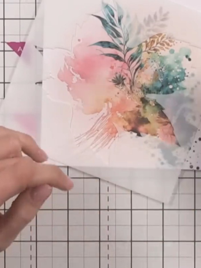 Step 4: Using a mini ink pad or blending brush, apply pink ink to the maple leaf stencil. Position the stencil on your