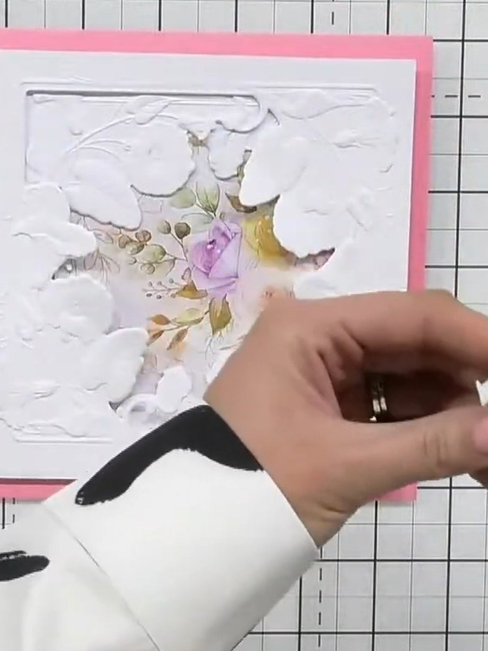 Step 8: Adhere your chosen sentiment die-cut near the base of the card front to complete your Sweet Pea Garden apertur