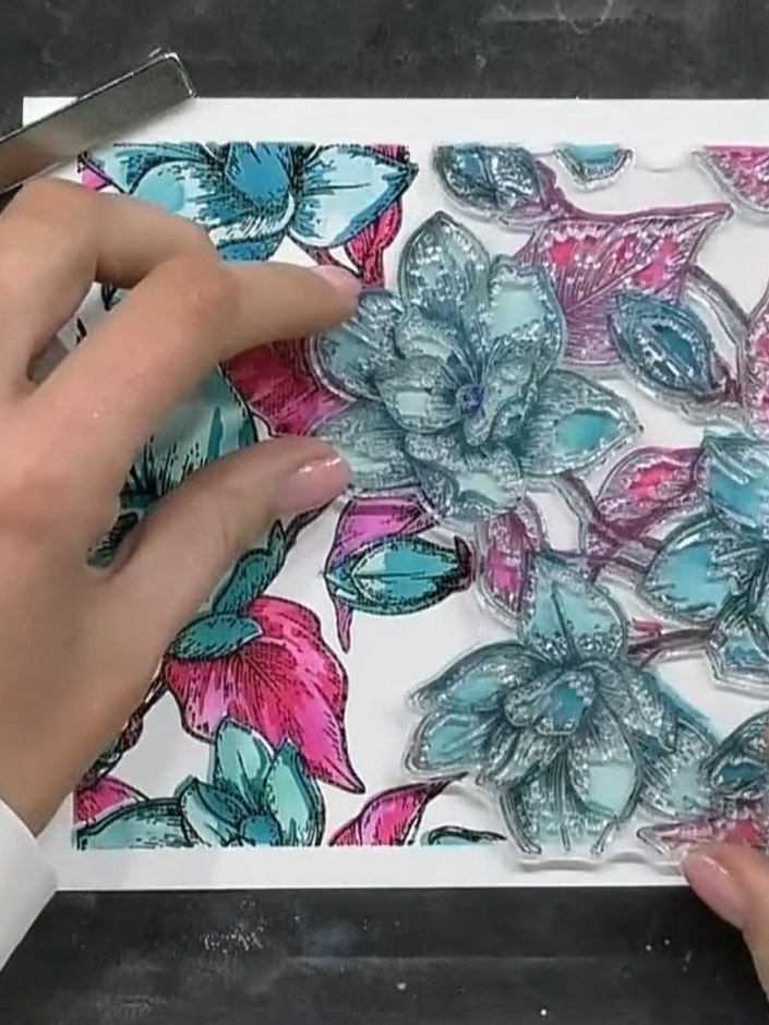 Step 5: Stamp the second half of the floral stamp onto the right side of the card to complete the image. Ensure the st